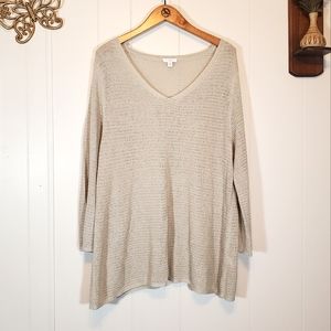 J. Jill Linen Blend Cream Tan Tunic Length Lightweight Knit Sweater Size XL